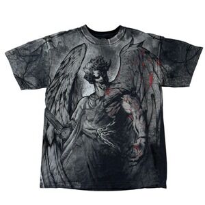 MMA Elite Fallen Angel Reaper Graphic T Shirt Mens M Goth Emo Y2K Skater Black